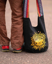 Load image into Gallery viewer, Celestial Sun Art Boho Bag - Black