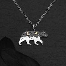 Load image into Gallery viewer, Sterling Silver 18 Inch Bear Charm Necklace with Bronze Moon