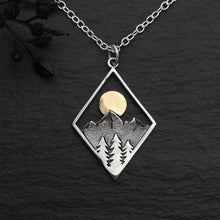 Load image into Gallery viewer, Sterling Silver 18 Inch Mountain Necklace with Bronze Sun